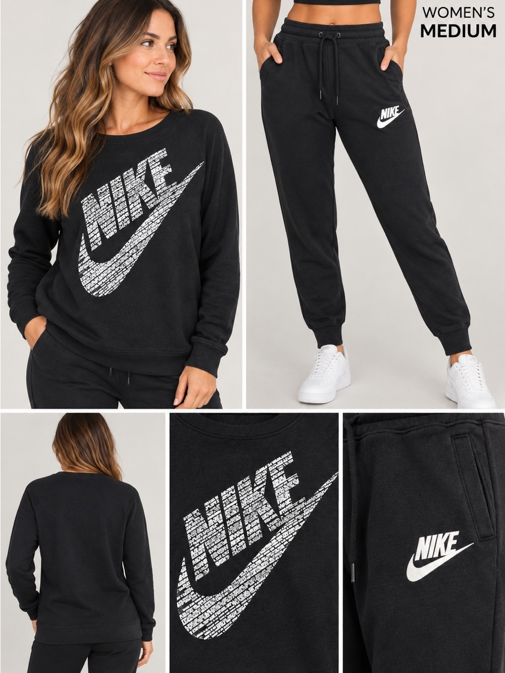 Nike Black Sweatshirt and Joggers Set with White Logo
